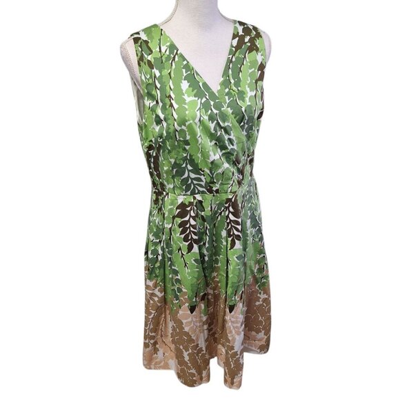 Talbots A Line Dress Pockets Womens Size 10 Green Leaves Spring Tea Sleeveless - Picture 1 of 13